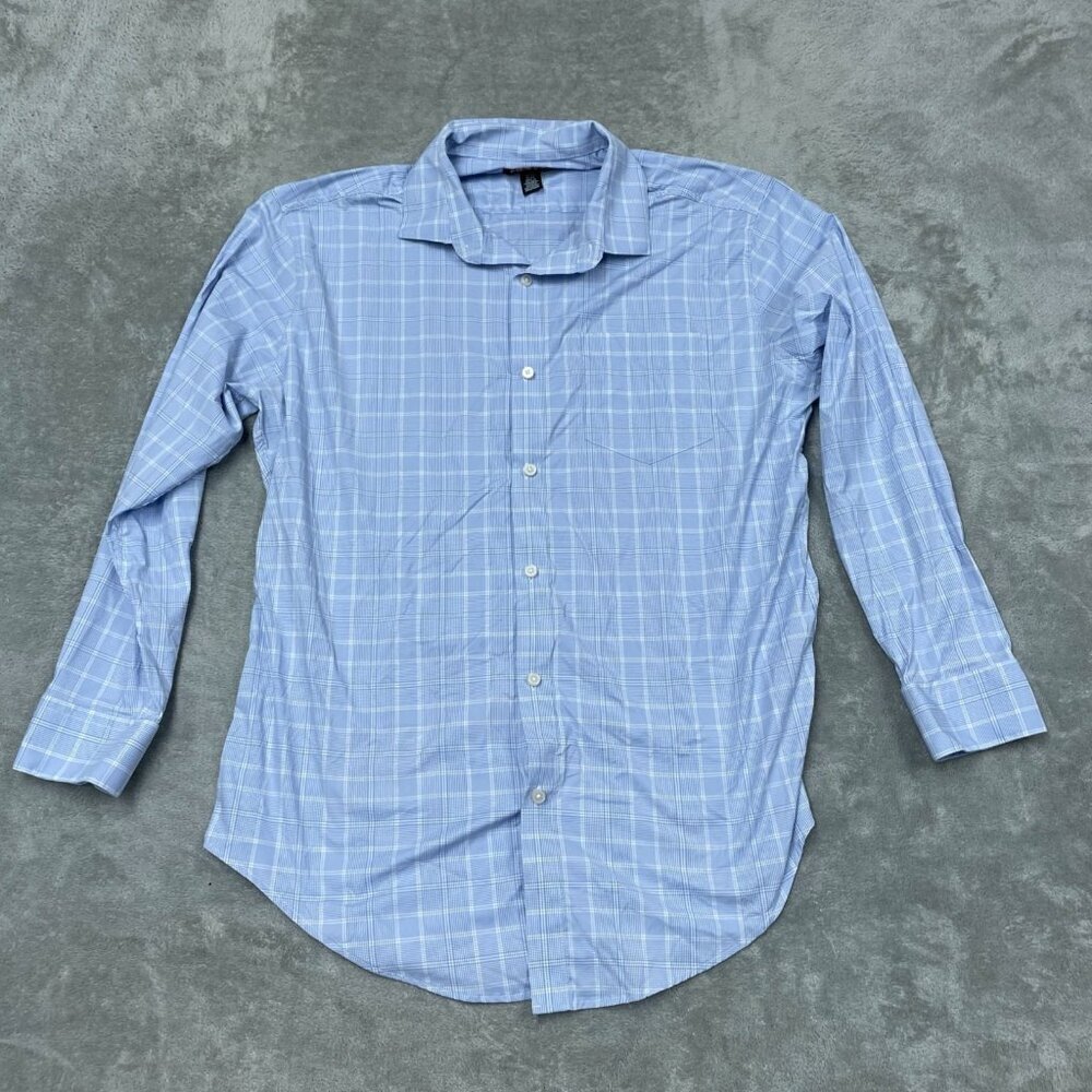 Kirkland Signature Mens Blue Plaid Long Sleeve Dress Shirt L a1034